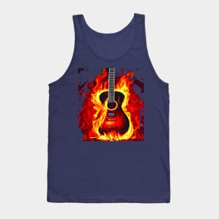 Guitar on fire flame music Tank Top